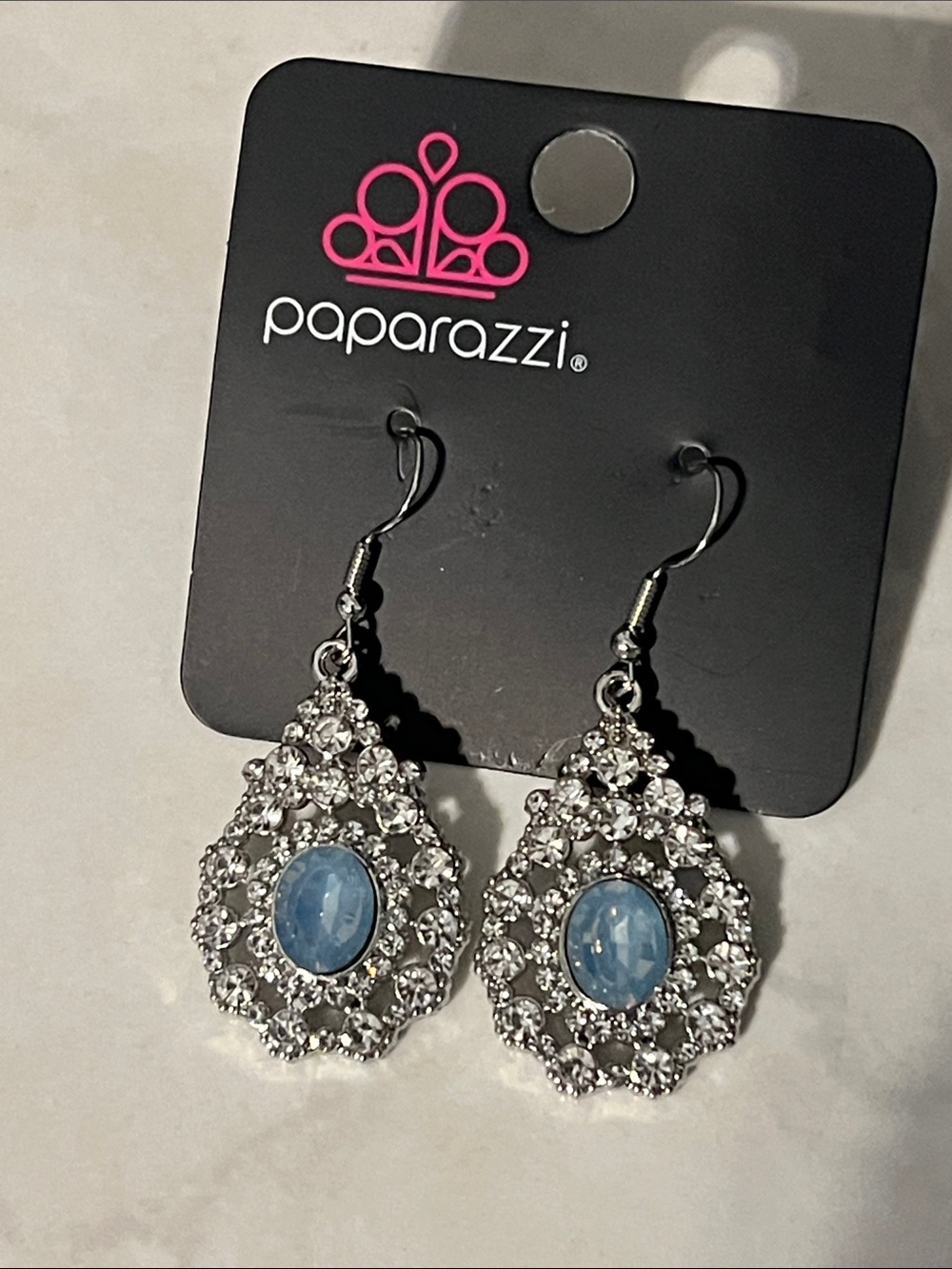 Paparazzi Silver Teardrop Earrings with Light Blue Center